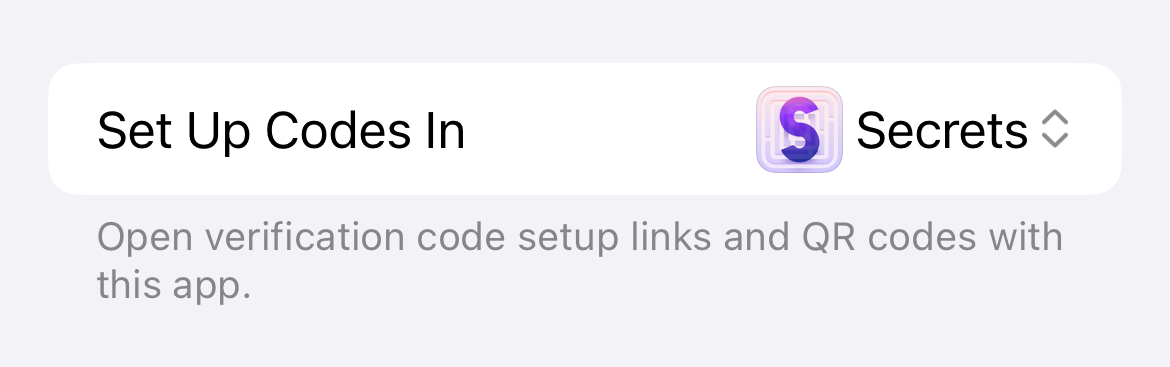 iOS Password AutoFill settings with verification code setup set to Secrets.